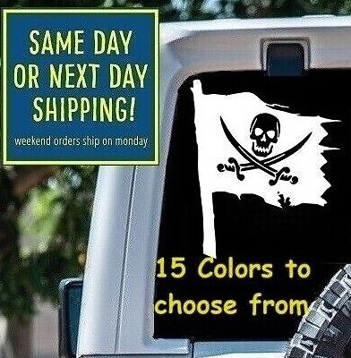 8 Sizes PIRATE FLAG SKULL SWORDS Car Window Decal Sticker MacBook Tablet Laptop - Picture 1 of 2