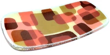 Vintage Peggy Karr Geometric Fused  Art Glass Plate Modernist Metro Retro Dish