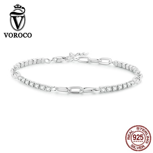 Pulsera ajustable Voroco de plata esterlina 925 empalme brillante circonita joyería para mujer - Imagen 1 de 12