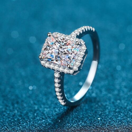 GRA Certificate Real 1CT Square Moissanite Diamond Wedding Engagement Ring R20 - Picture 2 of 7