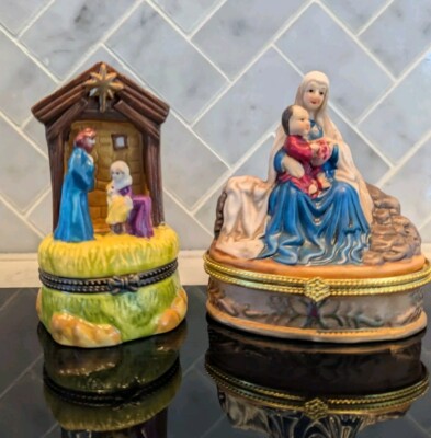 Nativity Trinket Box Trinity Broadcasting Network Set Of Two Religious Figures 