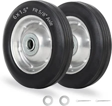 6" Flat Free Solid Rubber Tire and Wheel, with Ball Bearings and 5/8” Axle Bore