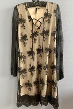 Sheer Black Lace Dress Over Nude Slip Size M