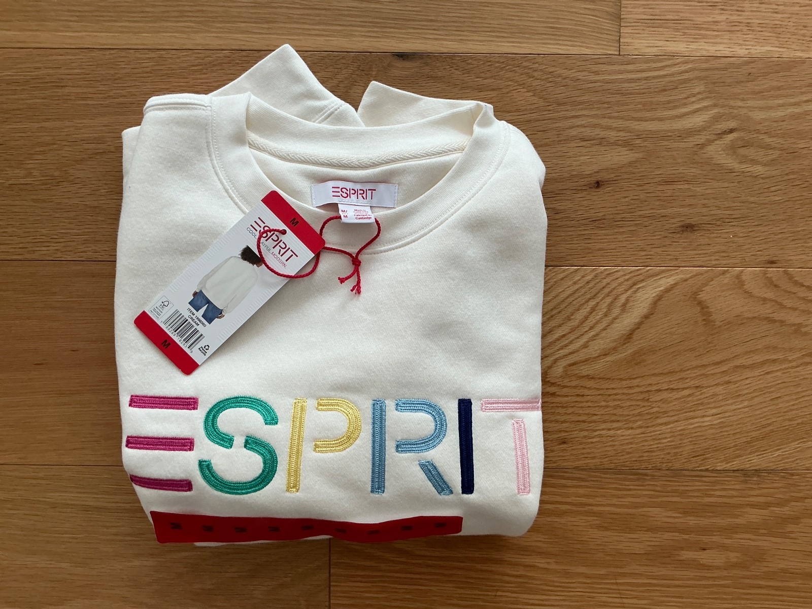 Medium Esprit Women's Logo Fleece Crewneck Sweatshirt Cream Viral 80's Costco