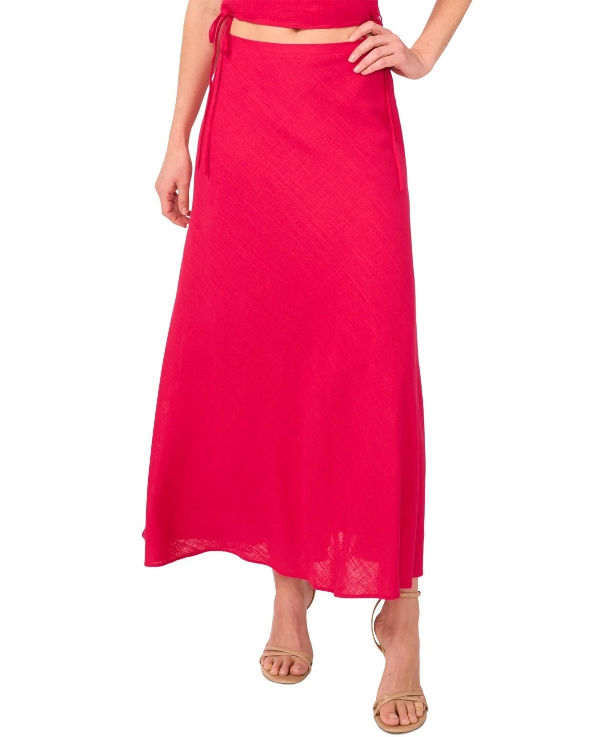 1.STATE Linen Blend Solid A-line Maxi Skirt Women's 2 Magenta Side Zip Closure