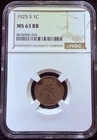 1925-S Lincoln Wheat Cent NGC MS63 RB - San Francisco Mint - Choice BU Red Brown