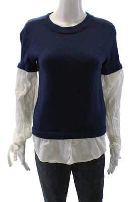 Devlin Womens Long Sleeves Crew Neck Sweater Navy Blue White Size Small