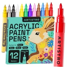 ARTISTRO 12 Acrylic Paint Pens, Fabric Markers for Textile, Rock, Glass, Wood, 