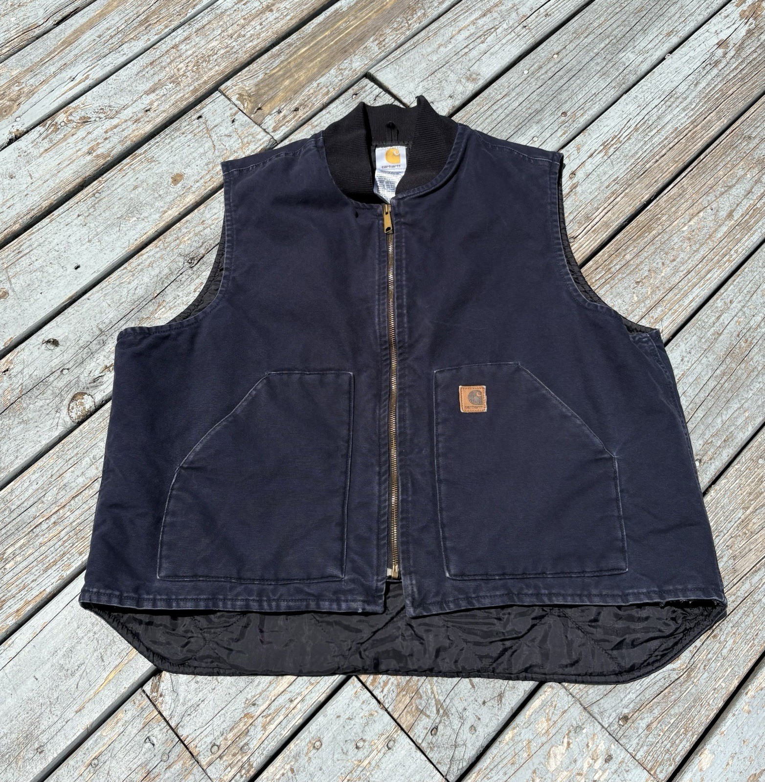 Vintage Carhartt Quilted Lined Vest Duck Canvas Blue Full Zip Men’s XL