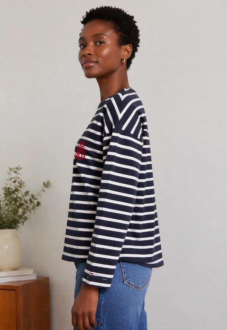 TOMMY HILFIGER Essential Breton Women's Top Black & White Stripe Casual BNWT image 3