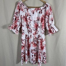 Women’s Floral Off Shoulder Peasant Mini Dress Cottagecore Boho Size Lg Festival