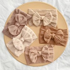 3Pcs Solid Color Baby Headband Bow Children Hair Band Elastic Nylon Newborn Head
