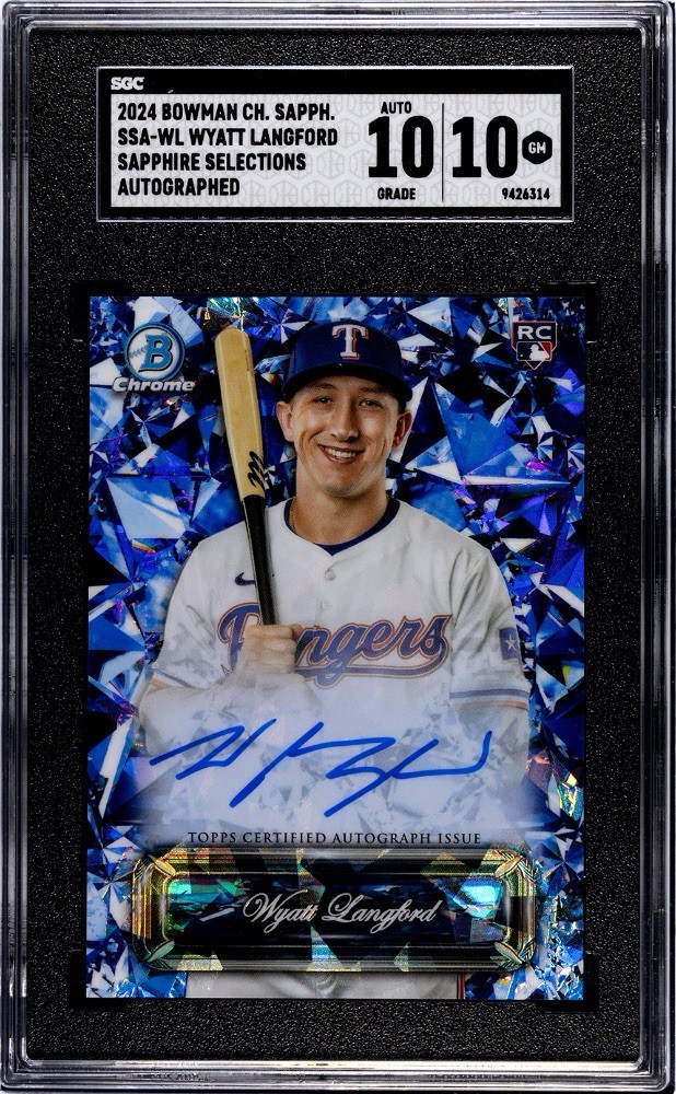 Wyatt Langford 2024 Bowman Chrome Sapphire Selections Auto Rookie RC SGC 10