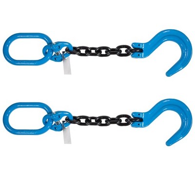 2PK 1/2 x2' Single Leg Chain Sling 15,000 Lbs WLL Oblong Link-to-Sling Hook Ends