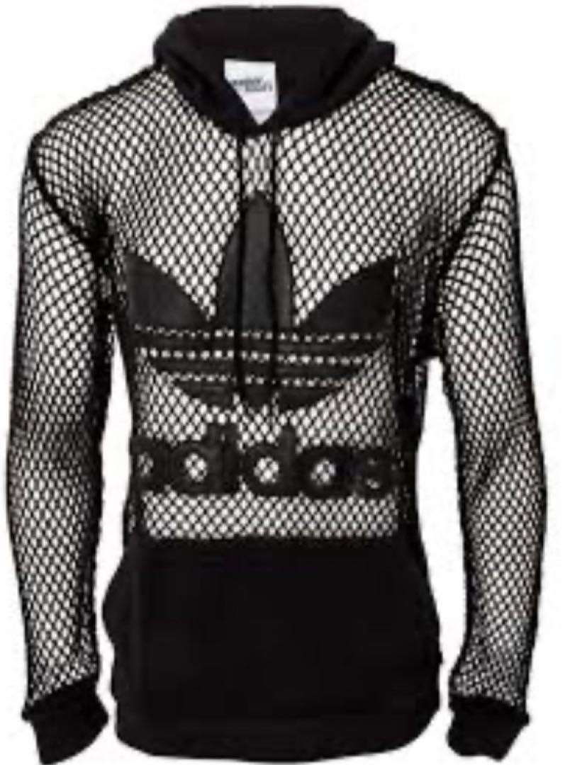 adidas Jeremy Scott Mesh Hoodie Black Trefoil Logo Unisex
