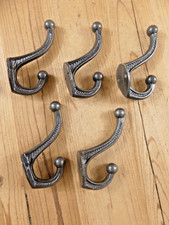5 Cast Iron School Style Coat Hooks Hat Hook Rack Hall Tree Acorn Primitive