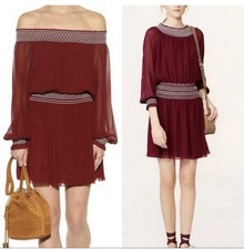 Tory Burch Indie Boho Silk Georgette Off-The-Shoulder Mini Dress Size 14