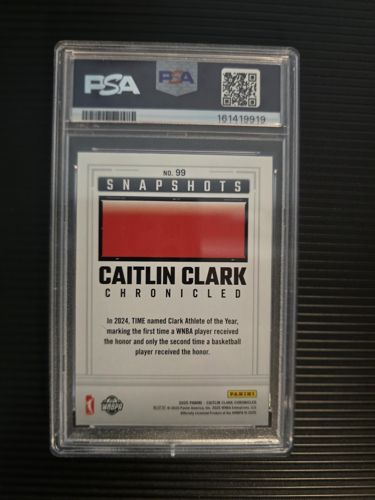 Panini 2025 Caitlin Clark Chron Snapshots Holo #99 PSA 10 Time Athlete view 2
