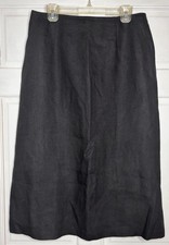 90s Vintage Talbots Irish Linen Midi Split Skirt Black A-Line Womens Size 14P