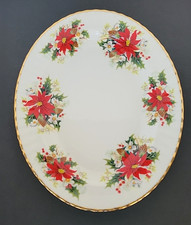 Vintage Royal Albert Poinsettia YULETIDE Oval Platter Christmas 13.5" England