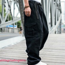 Men Baggy Pants Loose Trouser Hip Hop Pocket Dance Casual Big Size Fashion Cargo