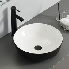 ELECWISH Baño Cerámica Recipiente Fregadero Tocador Lavabo Cuenco Negro Grifo Drenaje Combo