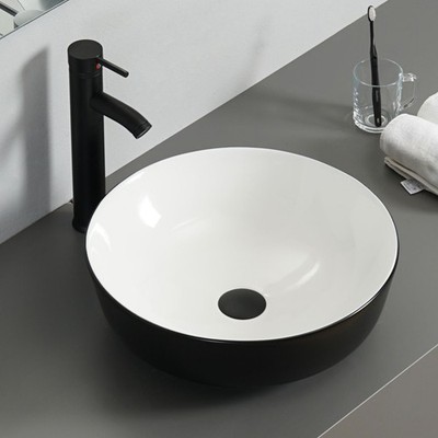 ELECWISH Bathroom Ceramic Vessel Sink Vanity Basin Bowl Black Faucet Drain Combo