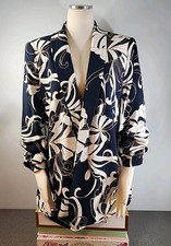 NWT Chico's Floral Ruched Sleeve Soft Jacket, Size 3, Navy/White, Retail 179