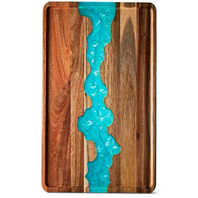 Comfify Visually Stunning Celeste Blue Resin Acacia Wood Serving Tray - Modern