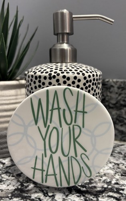 #ad #ad Happy Everything Mini Soap Pump Dispenser Polka Dot Wash Your Hands Attachment $45.00