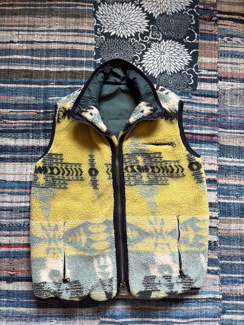 KAPITAL Reversible Geometric Pattern Vest Yellow … - image 1