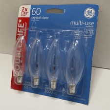 4 GE 60w Decorative B Multi Use Candelabra Base Bulbs Crystal Clear 4PK Bulb