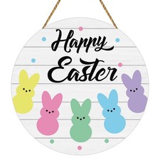 Easter Wreath Happy Easter Door Decorations Cute Bunny Hanging Sign Bunny