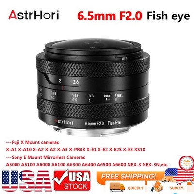 Astrhori 6.5mm F2 APS-C Manual Circular Fisheye Lens for Sony E,Fuji-X Mount