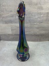 Vintage Fenton Iridescent Purple Bud Vase 8.75 Tall Paper Label
