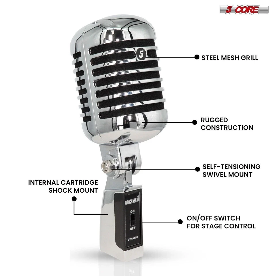5Core Vintage Microphone Classic Dynamic Professional XLR Studio Retro Style Mic - Image 3 of 4
