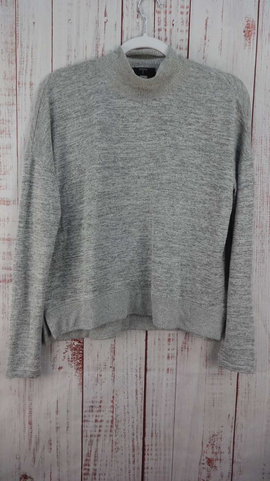 Tahari Mock Neck Sweater Womens Small Gray Pullover Long Sleeve Casual