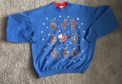Vintage MC Energy Sportswear Blue Crew Neck Pullover Sweater Santa Graphic 1X