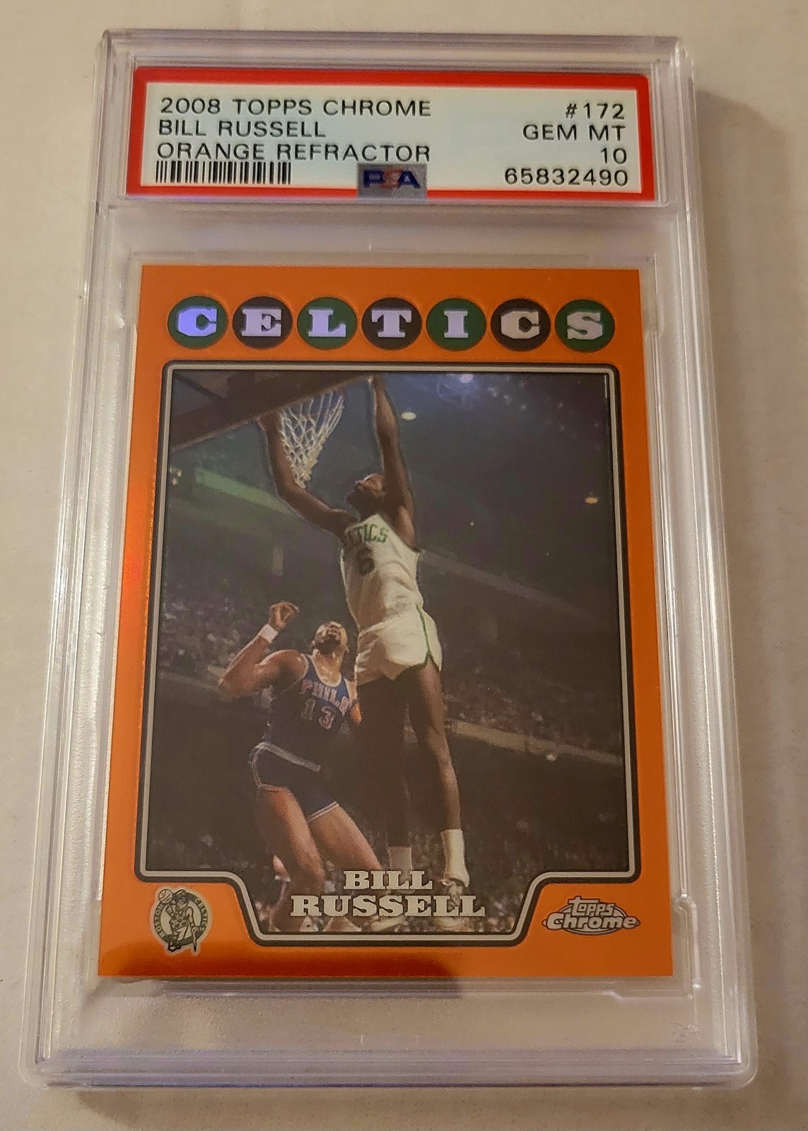 BILL RUSSELL 2008 TOPPS CHROME ORANGE REFRACTOR CARD #463/499 PSA GEM MINT 10!