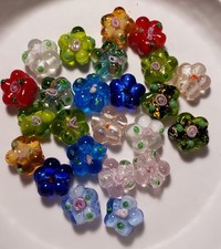 Lampwork Flower Bead Lot Of 24 Pc B10 