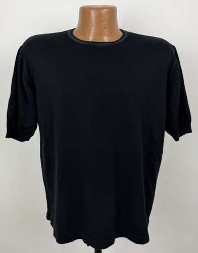 Perry Ellis, Vintage Perry Ellis Sweater Knit T-shirt Mens Medium 90s Black Short Sleeve Tee