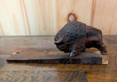 Beautiful Hand Carved Desert Ironwood American Buffalo Bison Solid Wood Figure