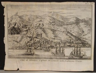 ŠIBENIK CROATIA 1753 THOMAS SALMON UNUSUAL ANTIQUE ORIGINAL COPPER ENGRAVED MAP