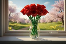 12 red roses with stems 3D Printed Great for all occasions - Homes or offices