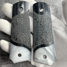 1911 Full Size Gun Grips Checkered Black Wood Wacrylic White Pearl Accent New 1911 Full Size Gun Grips Checkered Black Wood Wacrylic White Pearl Accent New