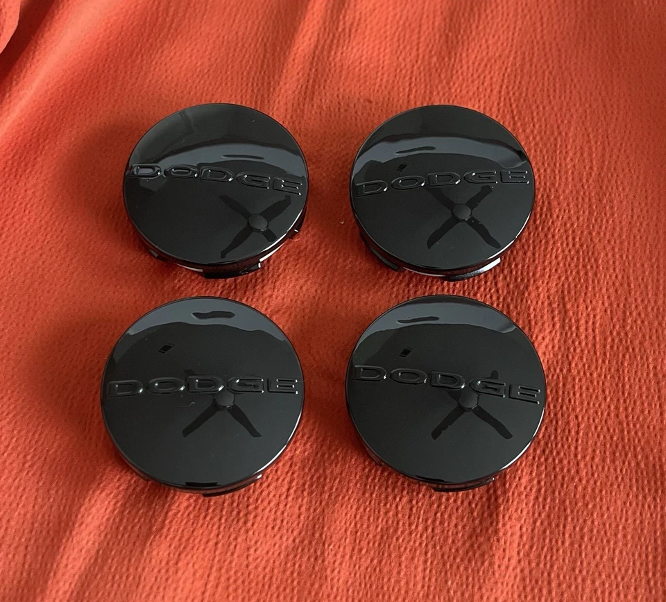 4 Glossy Black Dodge 63mm Wheel Center Caps Fits Challenger Charger RAM 1500 - Image 4 of 4