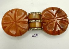 Vintage Tested Bakelite Belt Buckle Carved Butterscotch Art Deco 3in