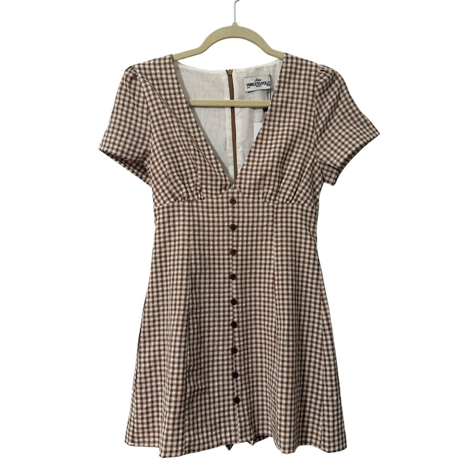 Mini Vestido Princesa Polly Marrón Botón Guinga Hermoso Cuadros Mono 4P NUEVO