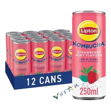 Lipton Kombucha Strawberry & Mint Drink 250ml x 12 Can Refreshing Sparkling Tea