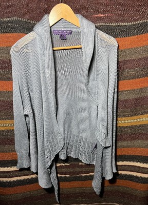 Women Cardigan Purple Label Ralph Lauren Light Blue Grey 100% Silk Size M